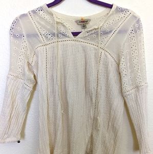 Lucky Brand Eyelet Lace Ivory Long Sleeve Top